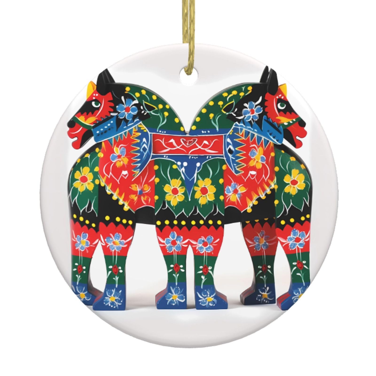 Fodpand Women's White Runner Swedish Dala Horse Folk Christmas Ornaments 2025, Gift Exchange For Men, Collectible Ceramic Ornament Round Hanging Ornaments For Christmas Tree Decoration