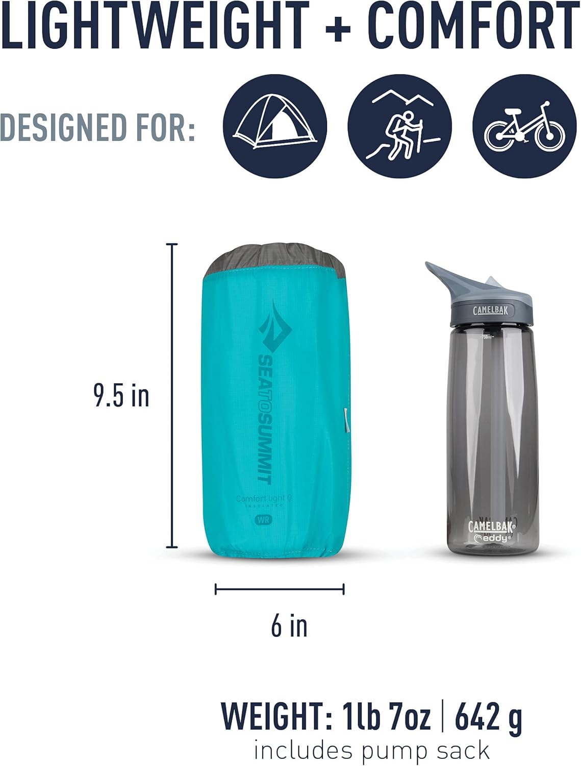 Sea to Summit Comfort Light Insulated Sleeping Pad for Backpacking and Camping, Regular (66 x 21.5 x 2.5 inches)