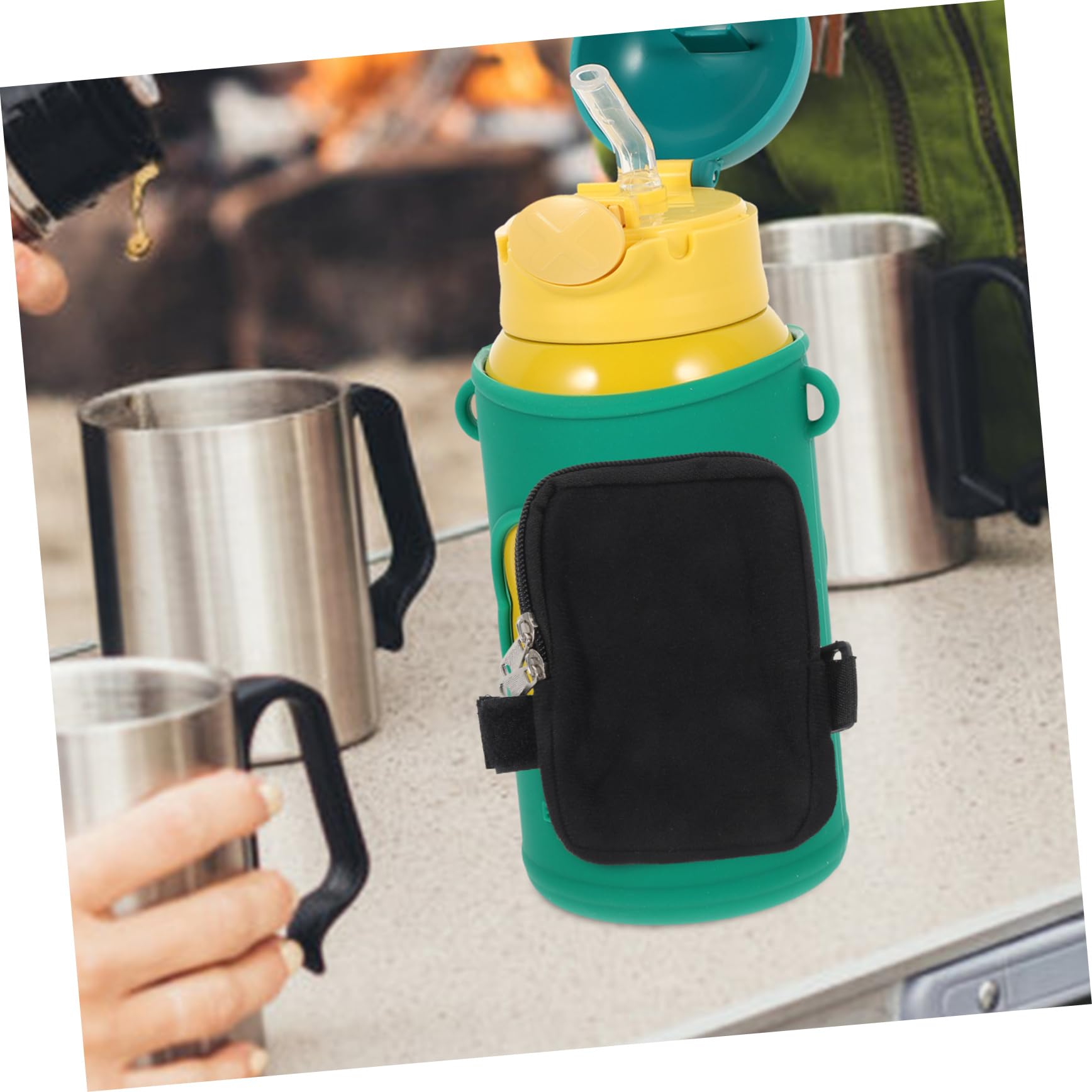 Toyvian 5 Stück Cup-Tasche Wasser Reisen schlank Wandern im Freien tragbar Flaschentasche Becher Tragetasche Mehrzwecktasche mit Reißverschluss Reißverschlusstasche Segeltuch Schwarz