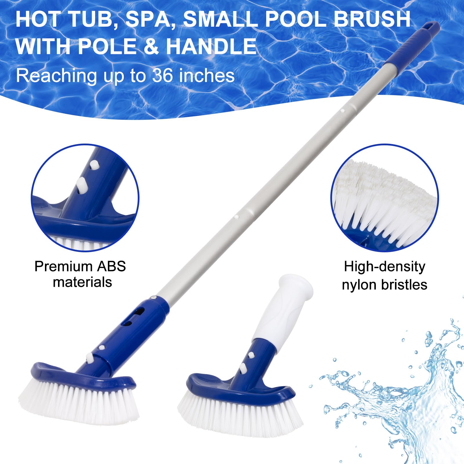 POOLAZA Spa, bañera de hidromasaje, red de skimmer de piscina y cepillo con mango de agarre y poste de piscina de aluminio de 35 pulgadas, red de 9 pulgadas de profundidad, spa de malla fina, bañera