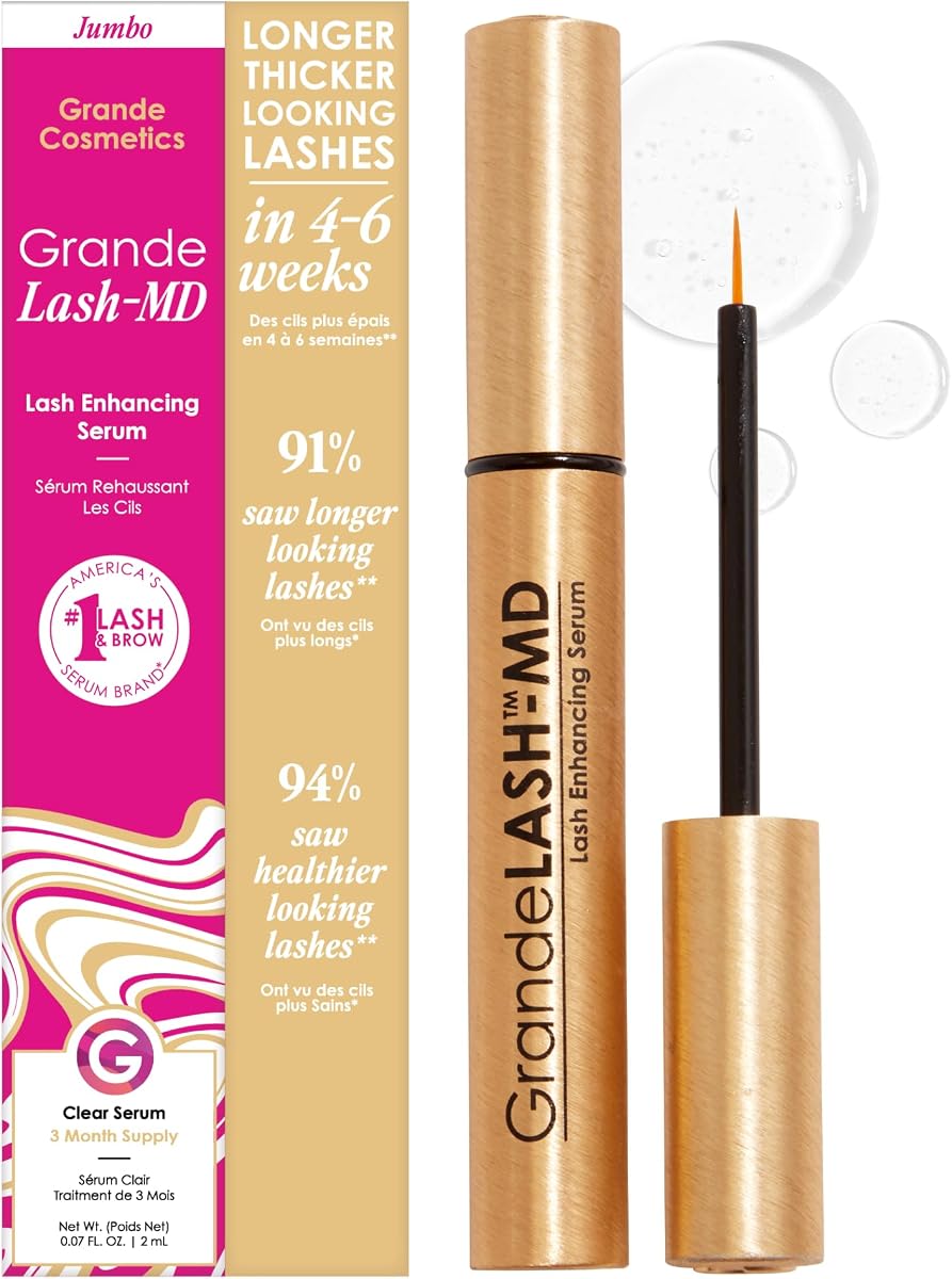 Grande Cosmetics GrandeLASH-MD Lash Enhancing Serum - Peptide & Vitamin Infused Formula for Longer, Thicker, Fuller Looking Lashes - Ophthalmologist Tested, Cruelty-Free, 6 Week Supply (1mL)