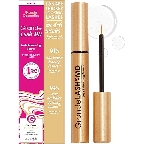 Grande Cosmetics GrandeLASH-MD Lash Enhancing Serum - Peptide & Vitamin Infused Formula for Longer, Thicker, Fuller Looking Lashes - Ophthalmologist Tested, Cruelty-Free