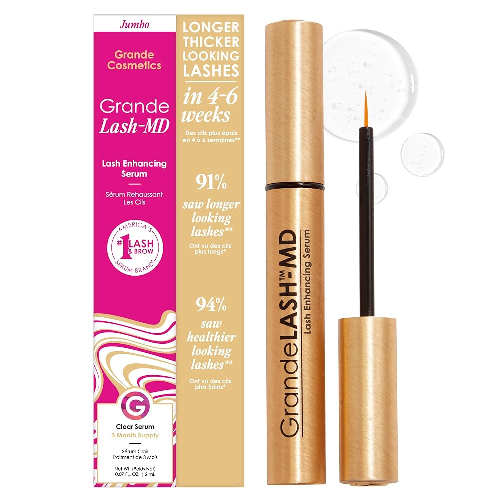 Grande Cosmetics GrandeLASH-MD Lash Enhancing Serum - Peptide & Vitamin Infused Formula for Longer, Thicker, Fuller Looking Lashes - Ophthalmologist Tested, Cruelty-Free, 6 Month Supply (4mL)