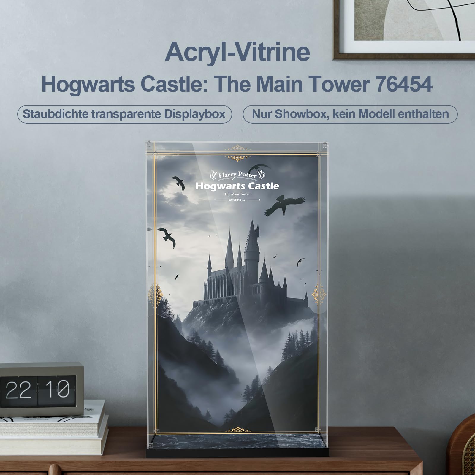 Vitrine en acrylique pour le château Lego Poudlard : la tour principale 76454, boîte d'affichage en acrylique épaissi avec fond clair, boîte d'affichage anti-poussière compatible avec Lego (uniquement