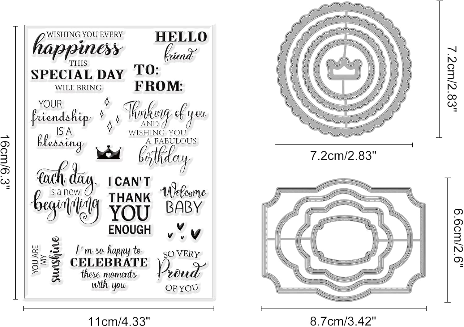 INFUNLY Word Clear Stamps for Card Making Label Rectangle Die Cut Round Frame Metal Cutting Die Inspirational Quote Silicone Stamp for DIY Scrapbooking St. Patrick's Day Easter Card Decor - Image 3