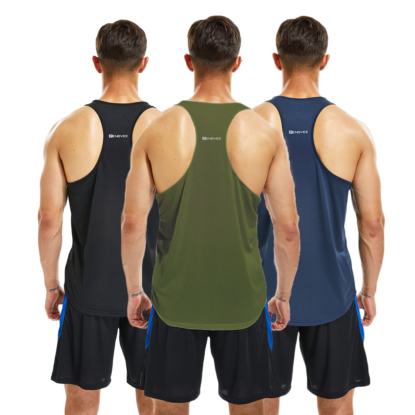 frueo3 Pack Running Muscle Tank Top for Men Dry-Fit Workout Sleeveless Tops Breathable Y-Back Shirts Training Bodybuilding Vests