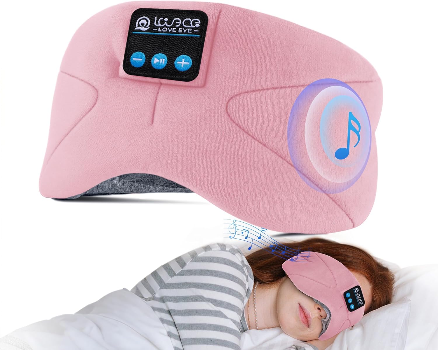 LOVE EYE Sleep Headphones Bluetooth 5.4 Sleeping Eye Mask Wireless Music Earphones with HD Speakers for Side Sleepers Total Blackout Cotton Mask for Travel, Home, Office, Unique Gifts