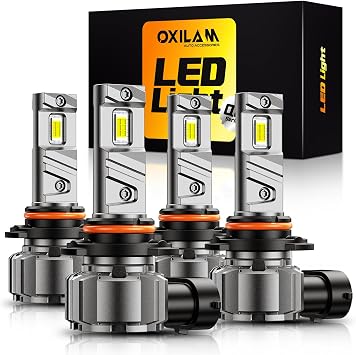 OXILAM 9005 9006 LED Light Bulb - 900% Brighter 6500K Cool White, Anti-Flicker, 60000Hrs Lifespan, HB3 HB4 LED Light Compatible with Cars Trucks SUVs, Pack of 4