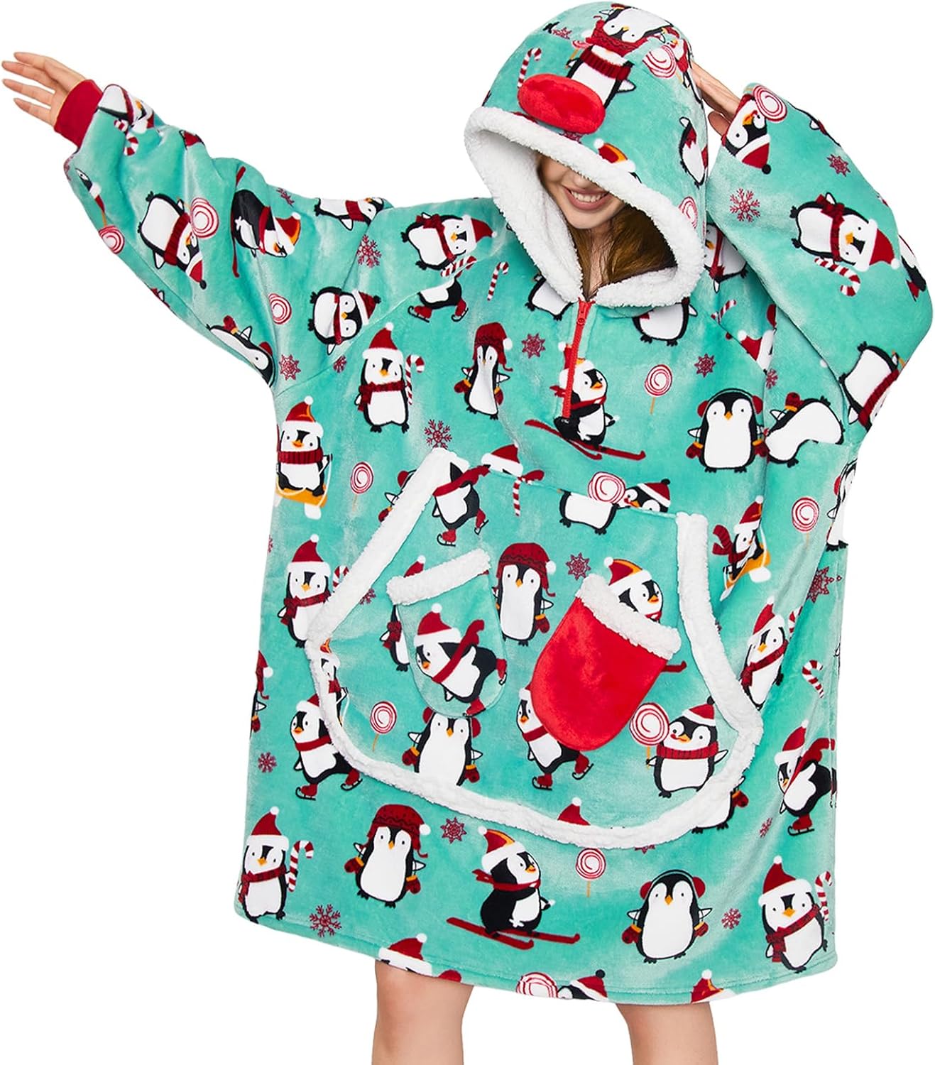 OLAOLA Wearable Blanket Hoodie for Adults, Oversized Fluffy Hooded Blanket Thick Sweatshirt with Pockets