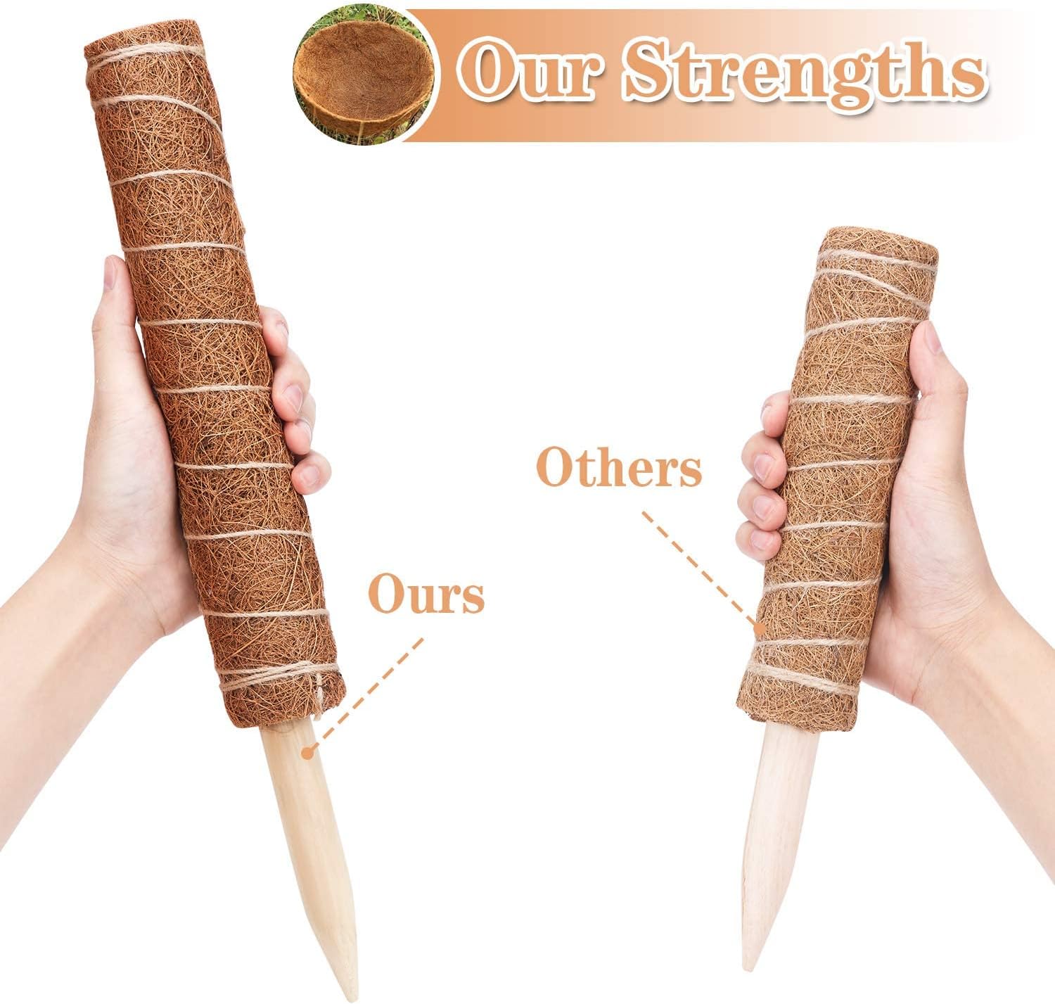 32IN Moss Pole, 2 Pack 16IN Moss Coir Totem Pole for Pothos, Moss Plant Stick, Indoor Plant Stake, Small Moss Pole for Monstera and Climbing Indoor Plants (4 Plant Wrap Ties Included)