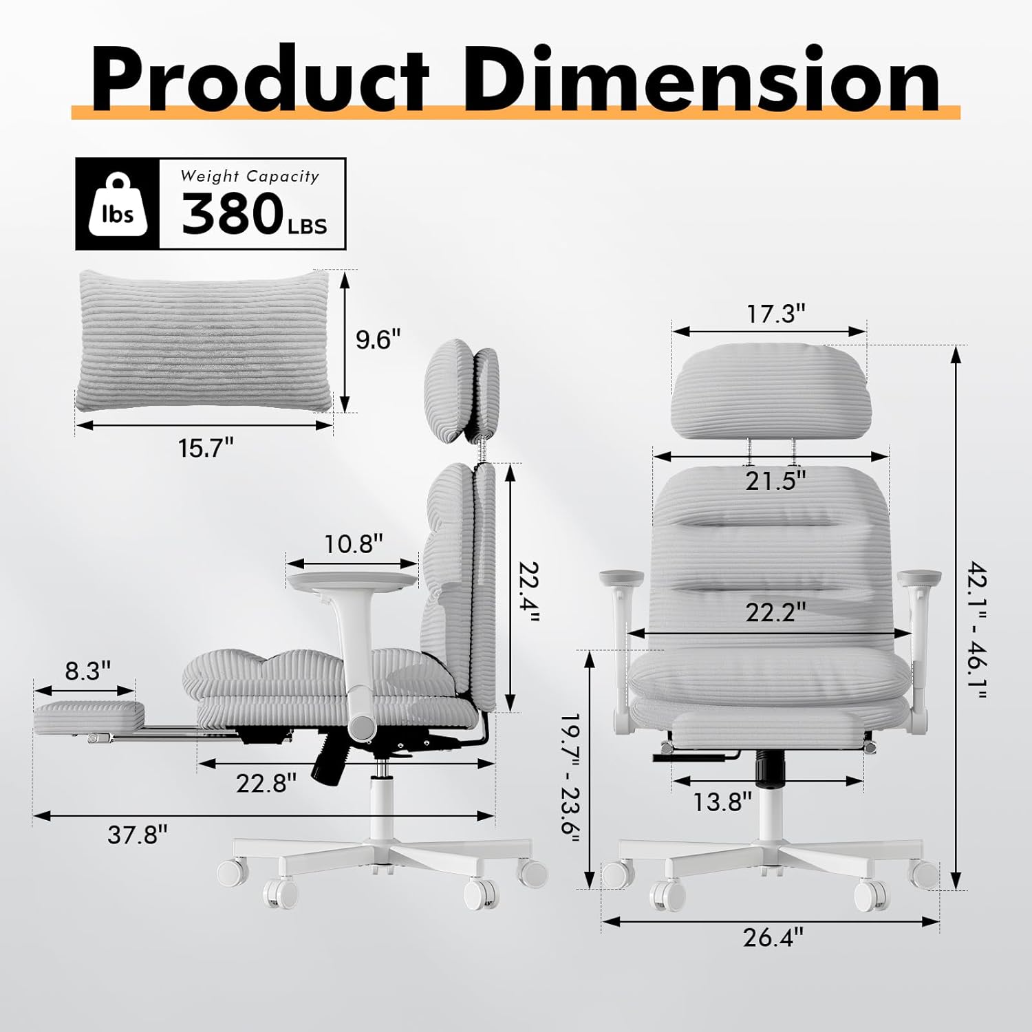 GXJ Criss Cross Chair with Wheels & Flip-up Arms, Executive Office Chair with Foot Rest, Swivel Cross Legged Office Chair with Lumbar Pillow, Corduroy Comfy Computer Desk Chair for Home, Grey