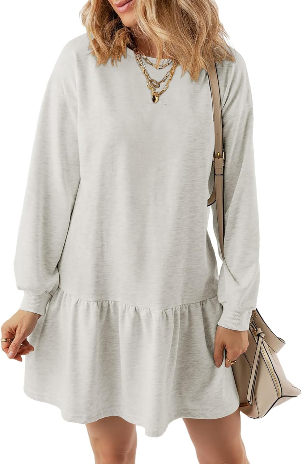 KISSMODA Womens Sweatshirt Dress Fall Long Sleeve Pullover Tops Patchwork Casual Mini Dresses