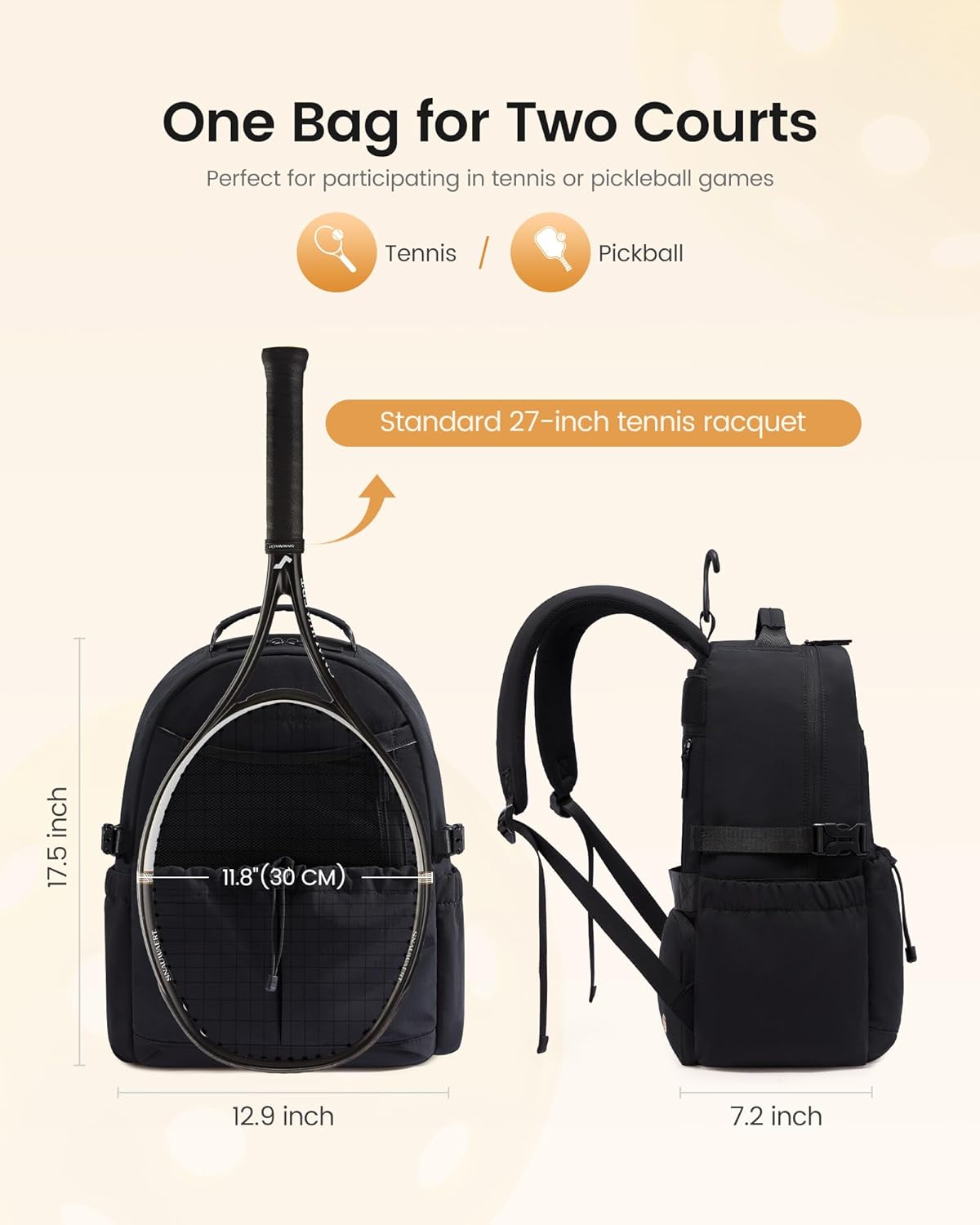 LOVEVOOK Tennis Bag for Women & Men, Fits 27" Rackets, Tennis Backpack with Ventilated Shoe Compartment & Wet Pocket, Ideal for Pickleball, Padel