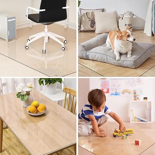 Miniatura 5 de Vidrio templado Tapete para silla de vidrio de 36 x 55 pulgadas, tapete de piso duro resistente con esquinas redondas y borde pulido, tapete para