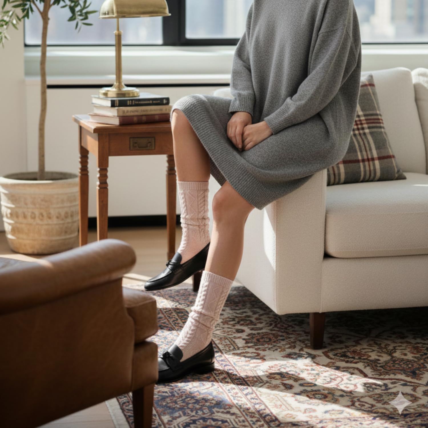 Karen Thomas 100% Cashmere Women's Sleep Socks, 3-Ply Soft Cozy Cable Knit, Luxury Bed Socks for Warmth, Comfort & Lounging