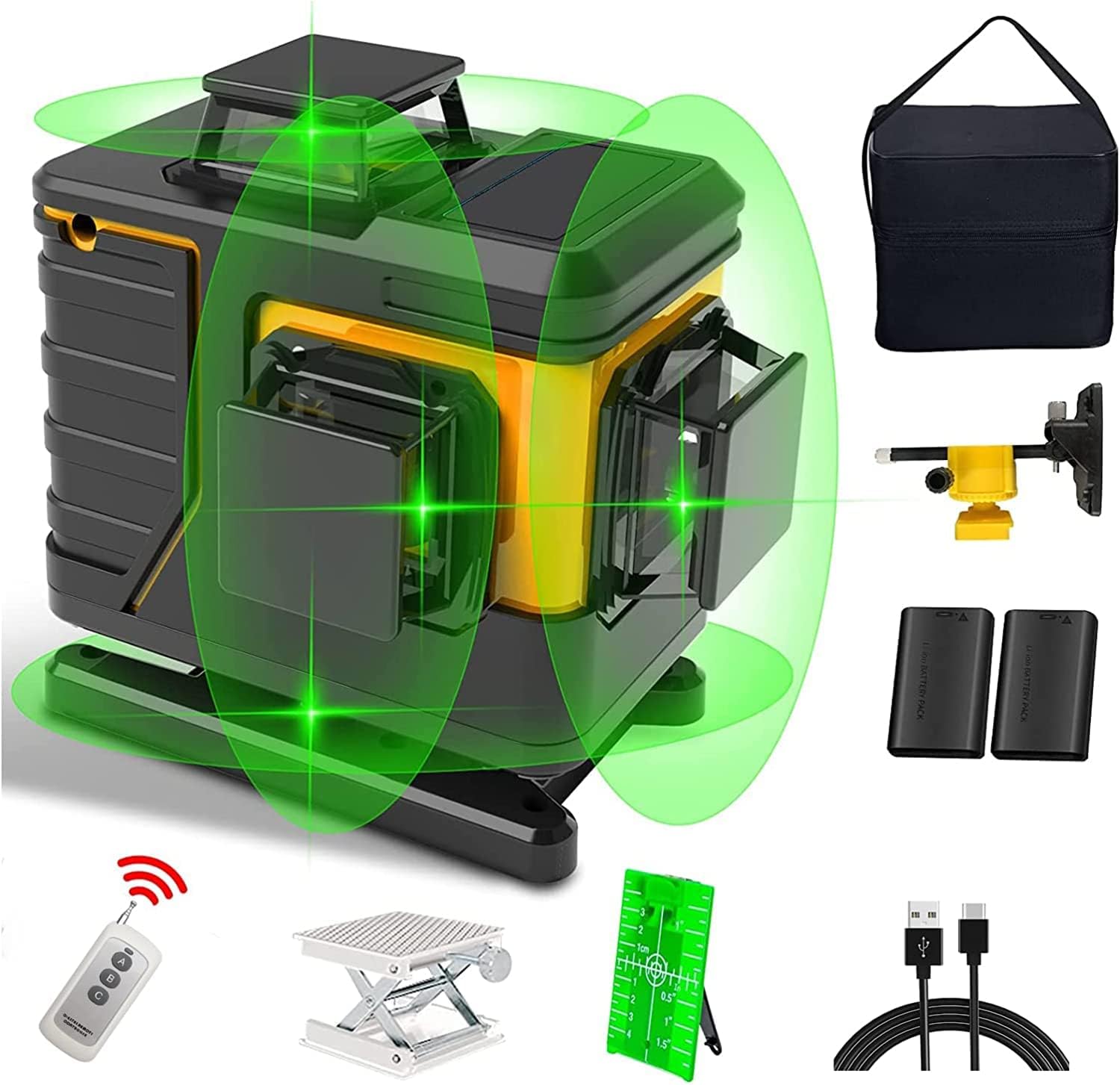KINAVEL 16 Lines Laser Level 4x360 Self Leveling, 4D Green Cross Line Laser with Magnetic Bracket, 2 Rechargeable Batteries, for Tiling Floor, Construction and Picture Hanging