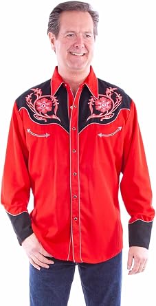 Scully Mens Mens Floral Embroidered Long Sleeve Snap Western Shirt - P-789