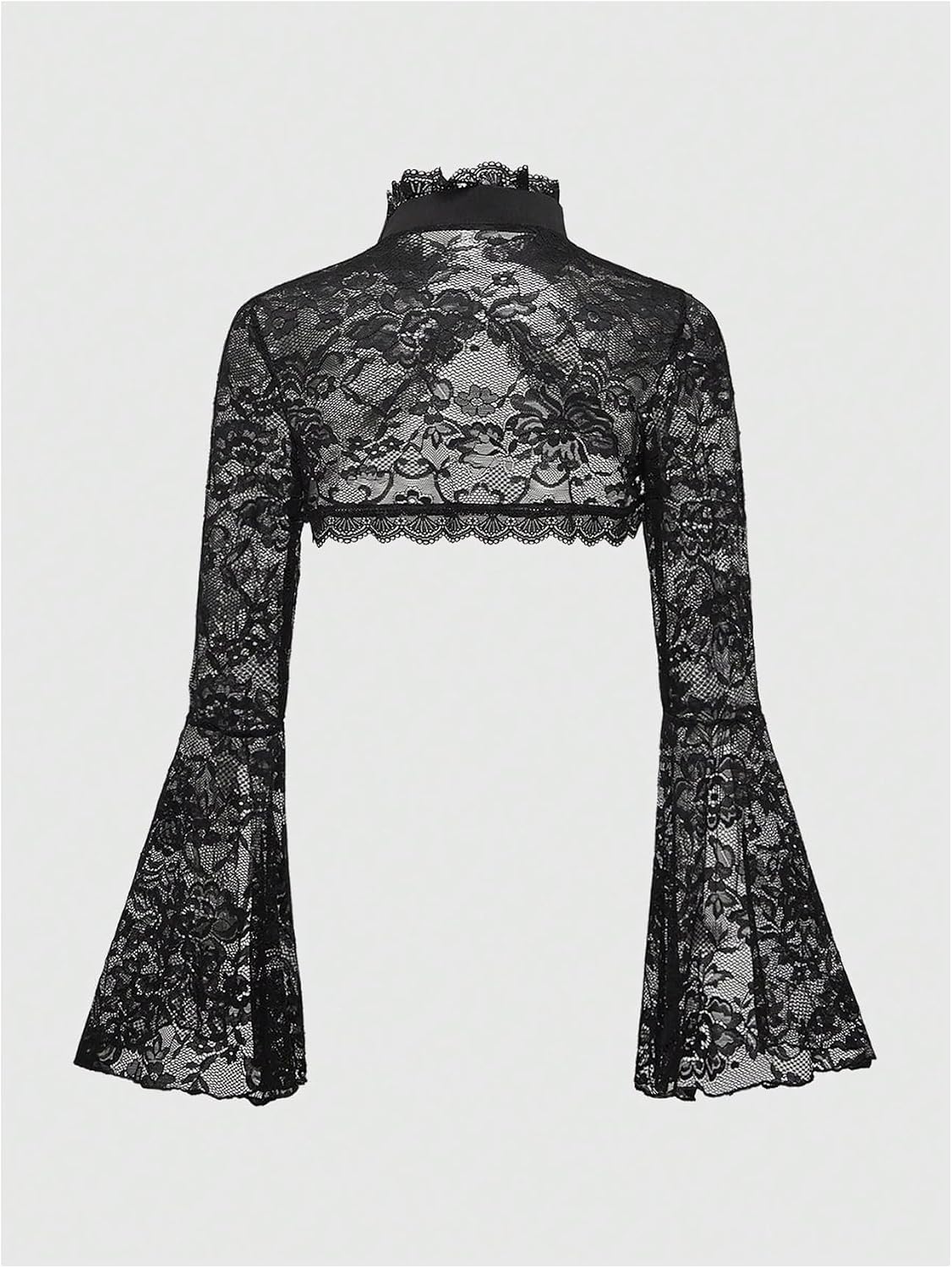 WDIRARA Women's Plus Size Lace Crop Top Long Bell Sleeve Shrug Shawl Gothic Tops