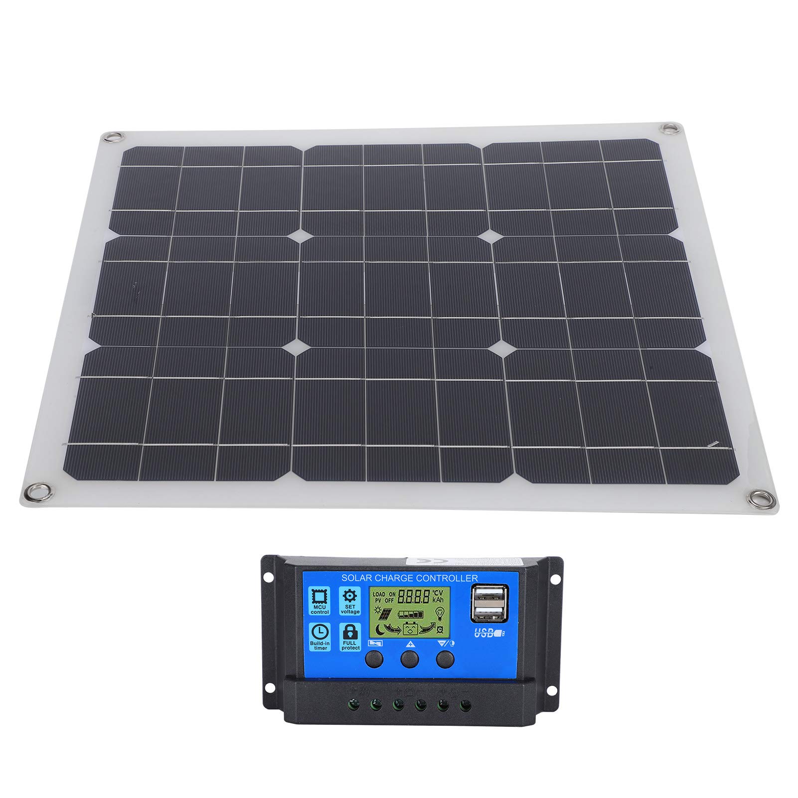 Portable Monocrystalline Solar Charger with Controller, Outdoor Emergency Photovoltaic Panel, High Conversion Rate 23 24%, 18V/5V Output, Short Circuit Protection, for Camping,