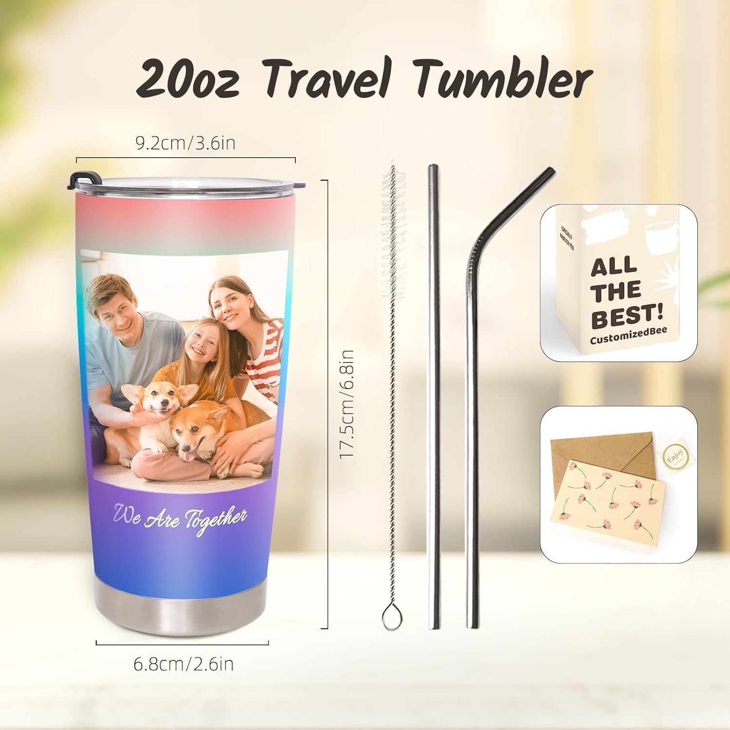 Personalized Tumbler with Picture Name Text Logo, 20oz Stainless Steel Custom Travel Coffee Mug Cup | Birthday Christmas Wedding Appreciation Personalized Gifts for Mom Dad Kids Teacher - Image 7