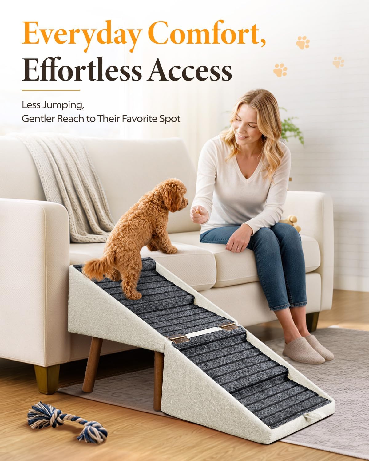 17" H Pet Stairs, Ottoman Dog ramp for Couch, Foldable Dog Steps(Alabaster) thumbnail