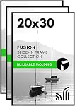 Americanflat 12x16 Picture Frame with Polished Front Cover - Set of 3 - Slide-In Photo Frame with Buildable Molding - Fusion Collection - Picture Frames for Wall Display - Black