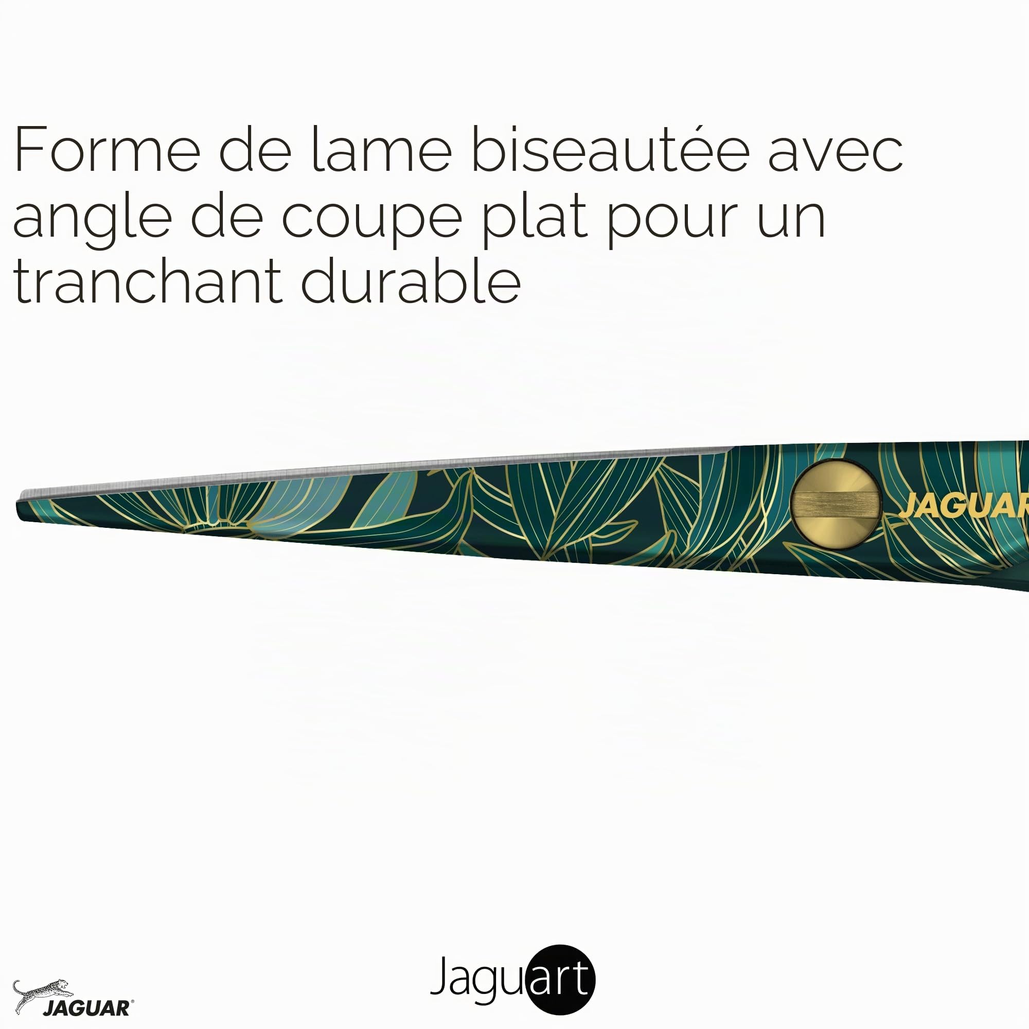 JAGUAR Ciseaux à cheveux JaguART EXOTIC ISLAND 5.5" | Ciseaux de coiffeur en design offset | Revêtement high-tech anti-allergénique et résistant en qualité photo | Fabriqués en Allemagne