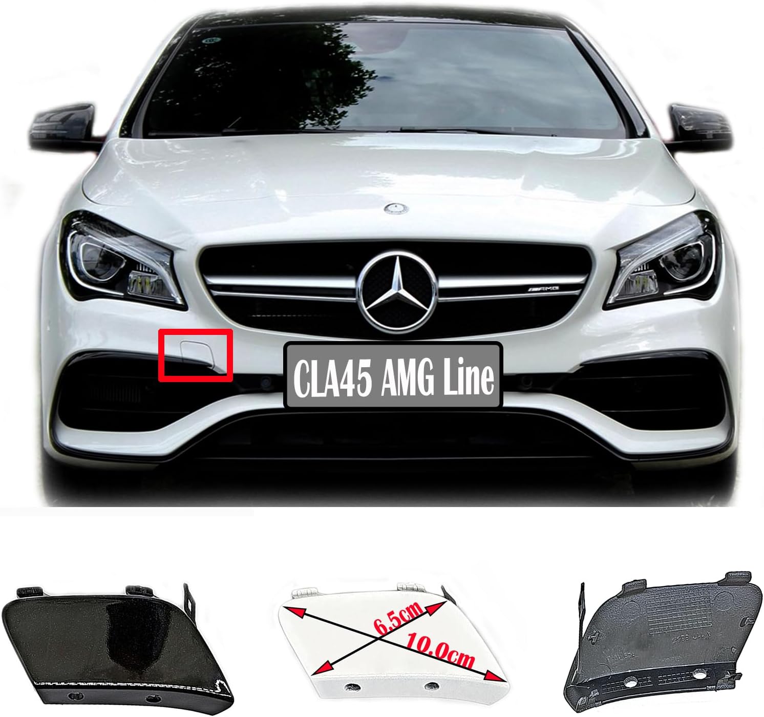 Front Tow Cover for 16-19 Mercedes-AMG CLA W117 Coupe C117 AMG Line Fit CLA45 cla45amg 45amg 2016 2017 2018 2019 Bumper Hook Eye Cap