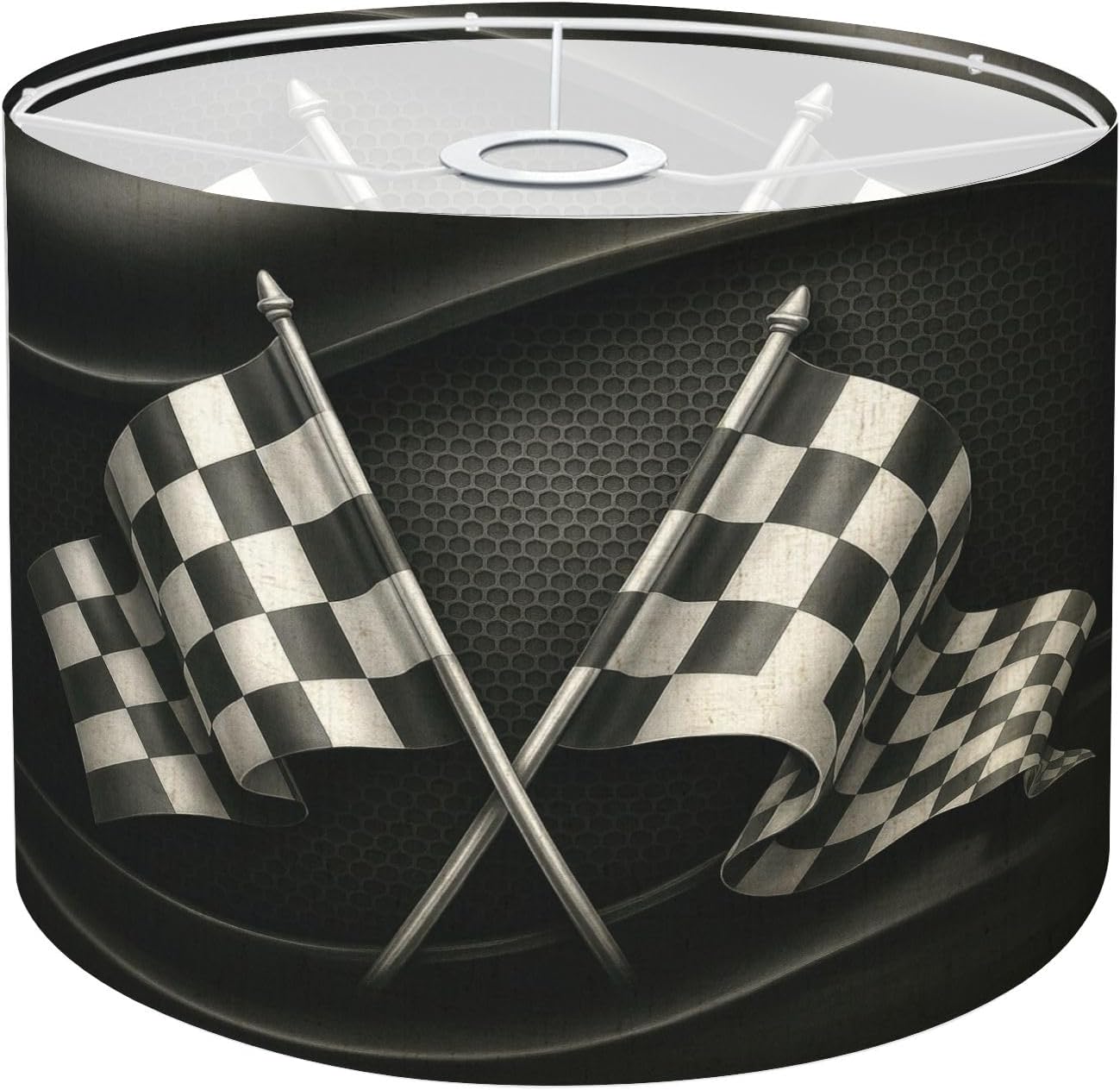 Drum Lamp Shade Two crossed checkered flags mash Lampshade 8.9"x11"x11" for Table Lamps Floor Lamps Pendant Light Replacement Linen Lamp Shade Assembly Required