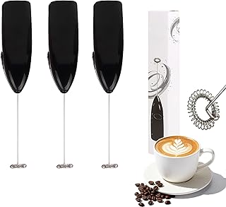3-Pack Milk Frother, Powerful Handheld Drink Mixer with Stainless Steel Whisk, Battery Operated Frother Wand for Coffee