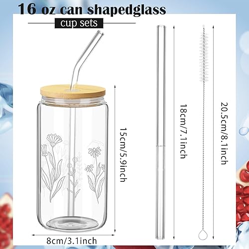 Miniatura 2 de Zubebe 8 vasos de cerveza con diseño de flores silvestres con tapas y vasos florales de pajita, taza de café helado bohemia, lindo vaso de café