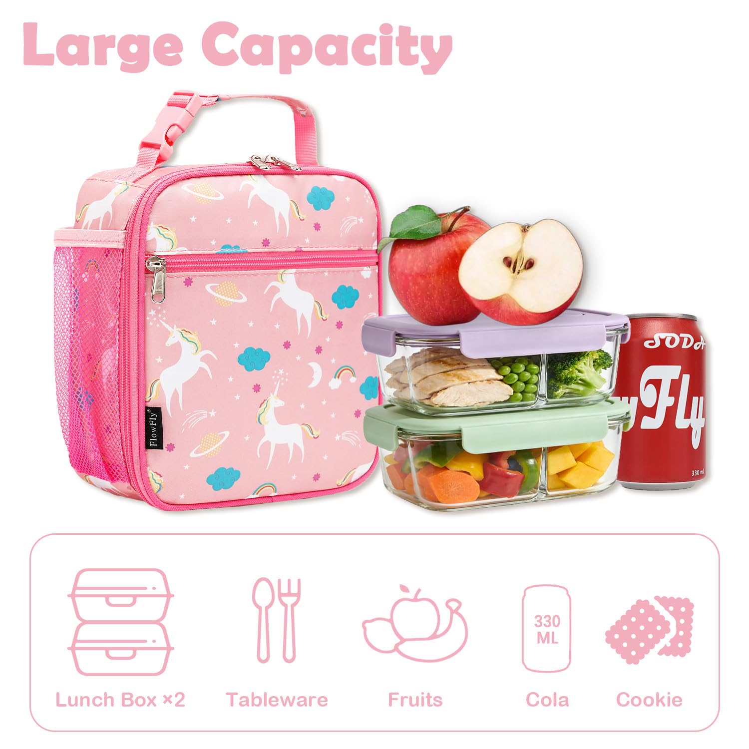 FlowFly Sac à déjeuner isotherme souple pour enfants - Pour la rentrée scolaire - Pour filles, garçons, licorne