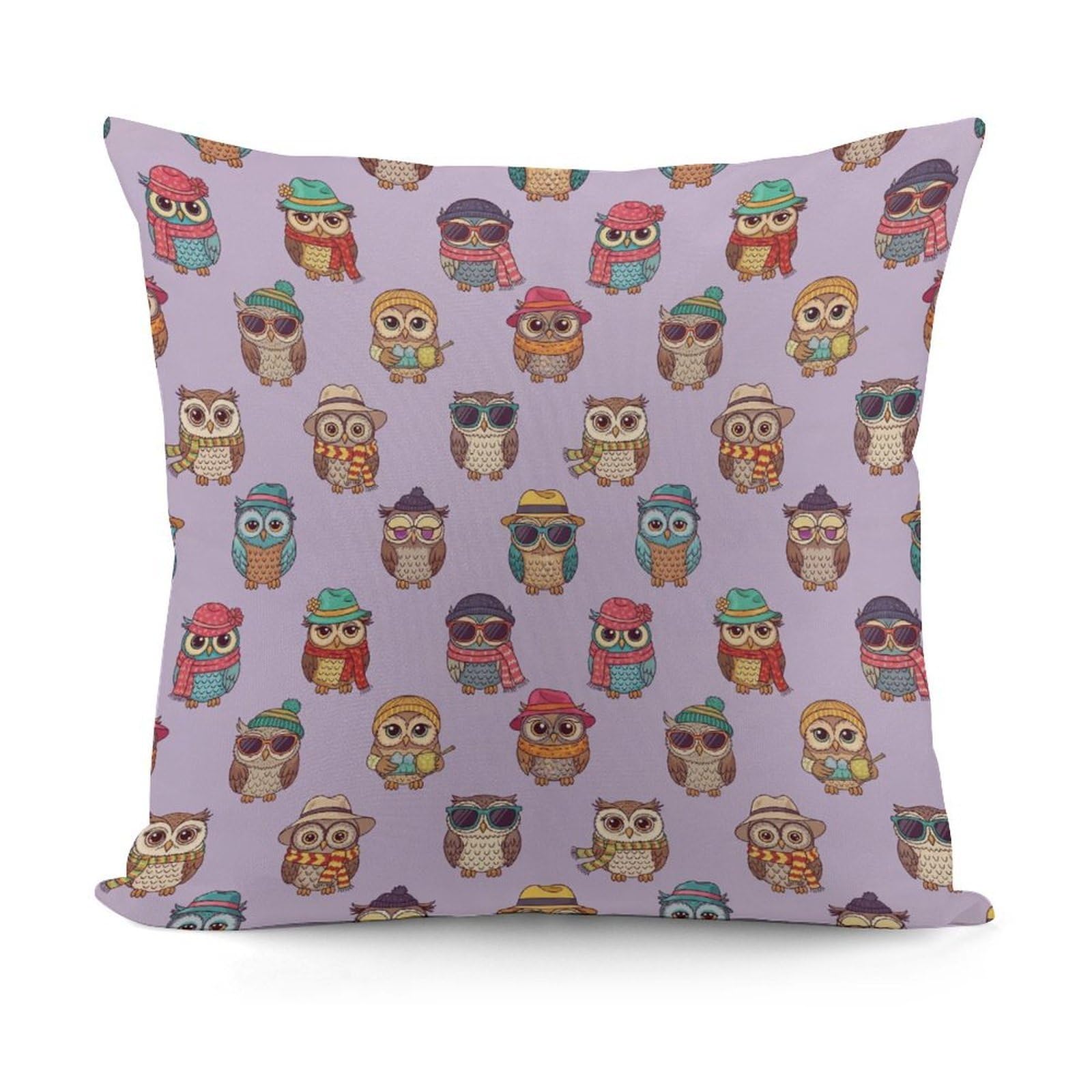 Smazdfxx Picture(70) Plush Pillow Cover With Zipper For Living Room,Bedroom, Sofa Cute Cartoon Owls Couch Cushion Decorative