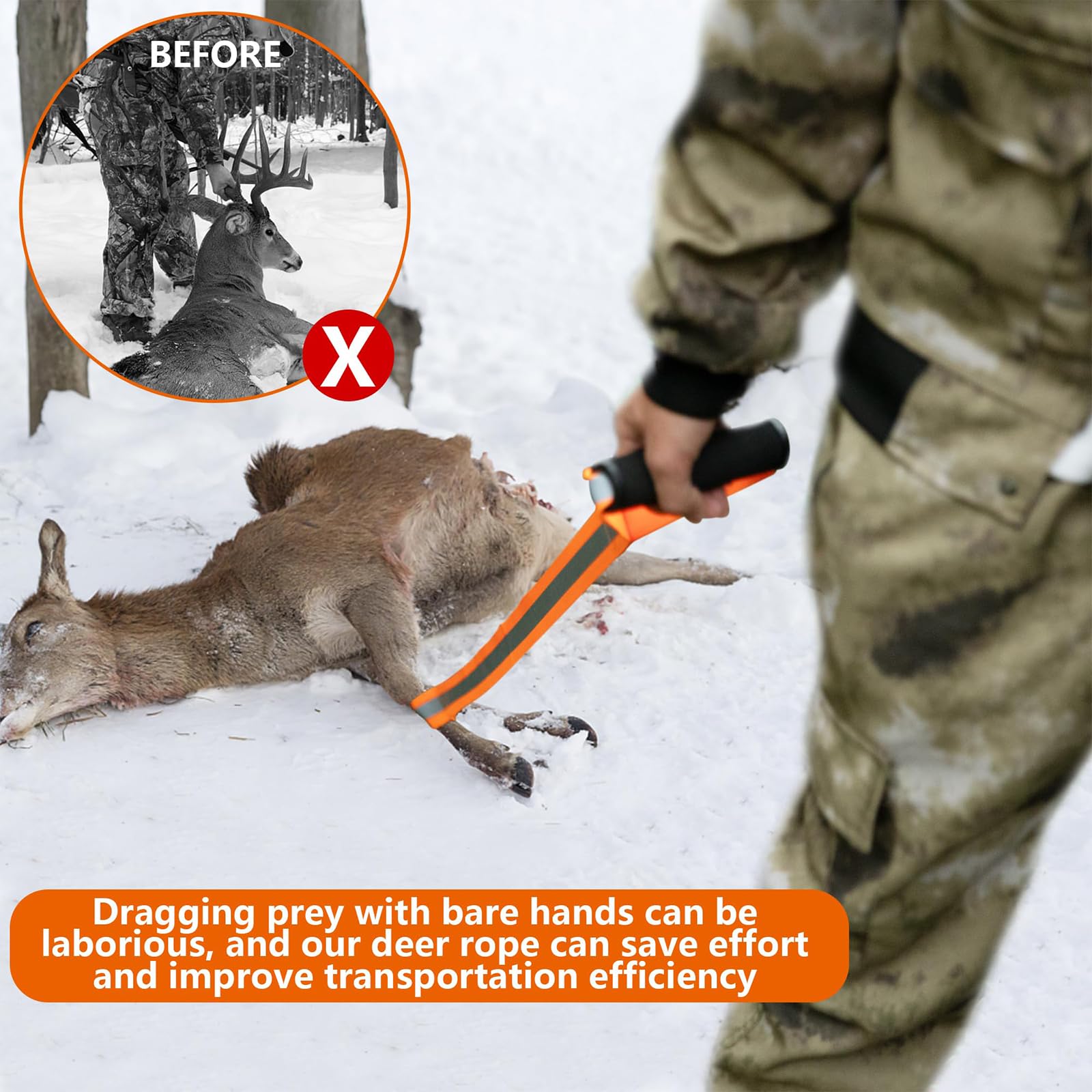 Corda da Traino per Cervi Accessori Caccia Cervo Fune da Trascinamento per Cacciatori Corda in Nylon per Cervi Corda per Trascinare Cervi Pesanti Riflettente Deer Drage per Cacciatori