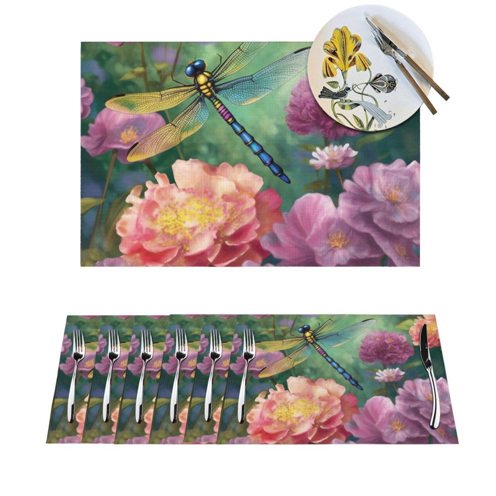 Lot de 4 sets de table lavables en PVC libellule pour intérieur et extérieur