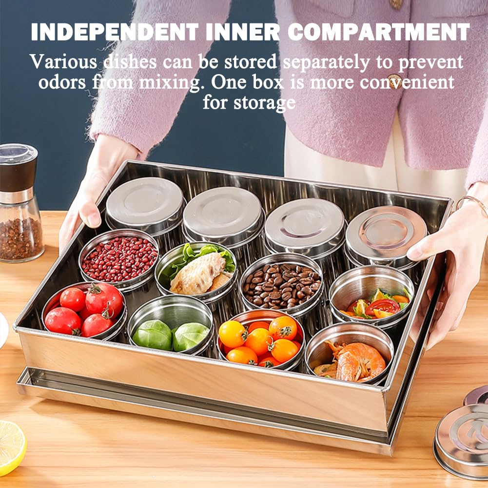 Vassoio per Pizza E Insalata, Porta Condimenti in Acciaio Inox, Contenitore per Condimenti per Pizza Rimovibile, Contenitore per Condimenti per Frutta E Verdura,6 Grid