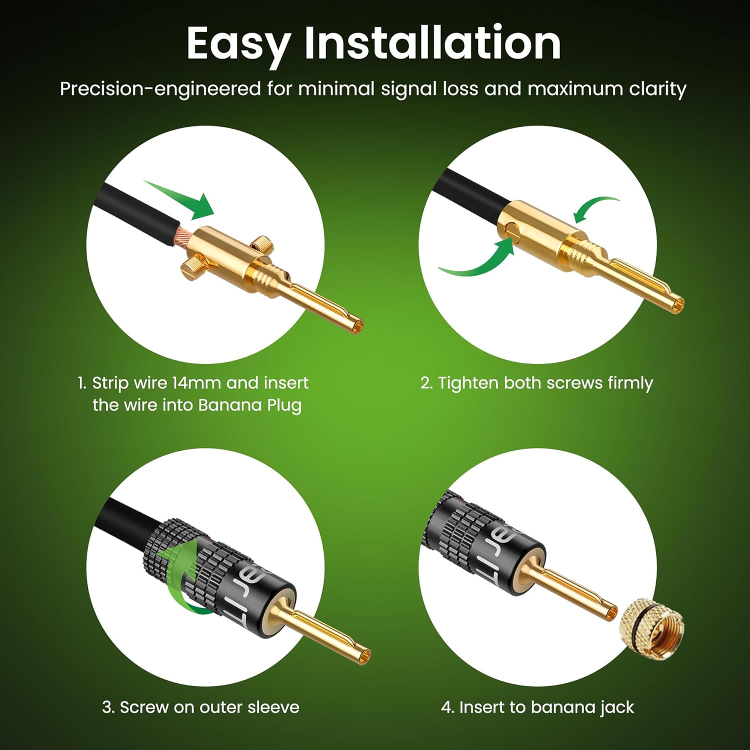 GEARit Banana Plugs for Speaker Wire (6 Pairs, 12 Pieces), Pin Plug Closed Screw Type, 24K Gold Plated Connectors, Banana Pins (Support 12 AWG to 20 AWG Wires)