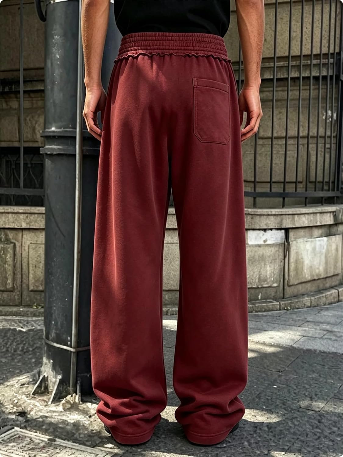 FEESHOW Men Wide Leg Sweatpants Double Waistband Joggers