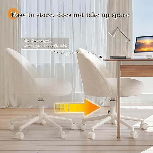 Miniatura 8 de EnHomee Silla de tocador con ruedas y respaldo cómodo, bonita silla de escritorio sin brazos con giratorio ajustable para oficina en casa,