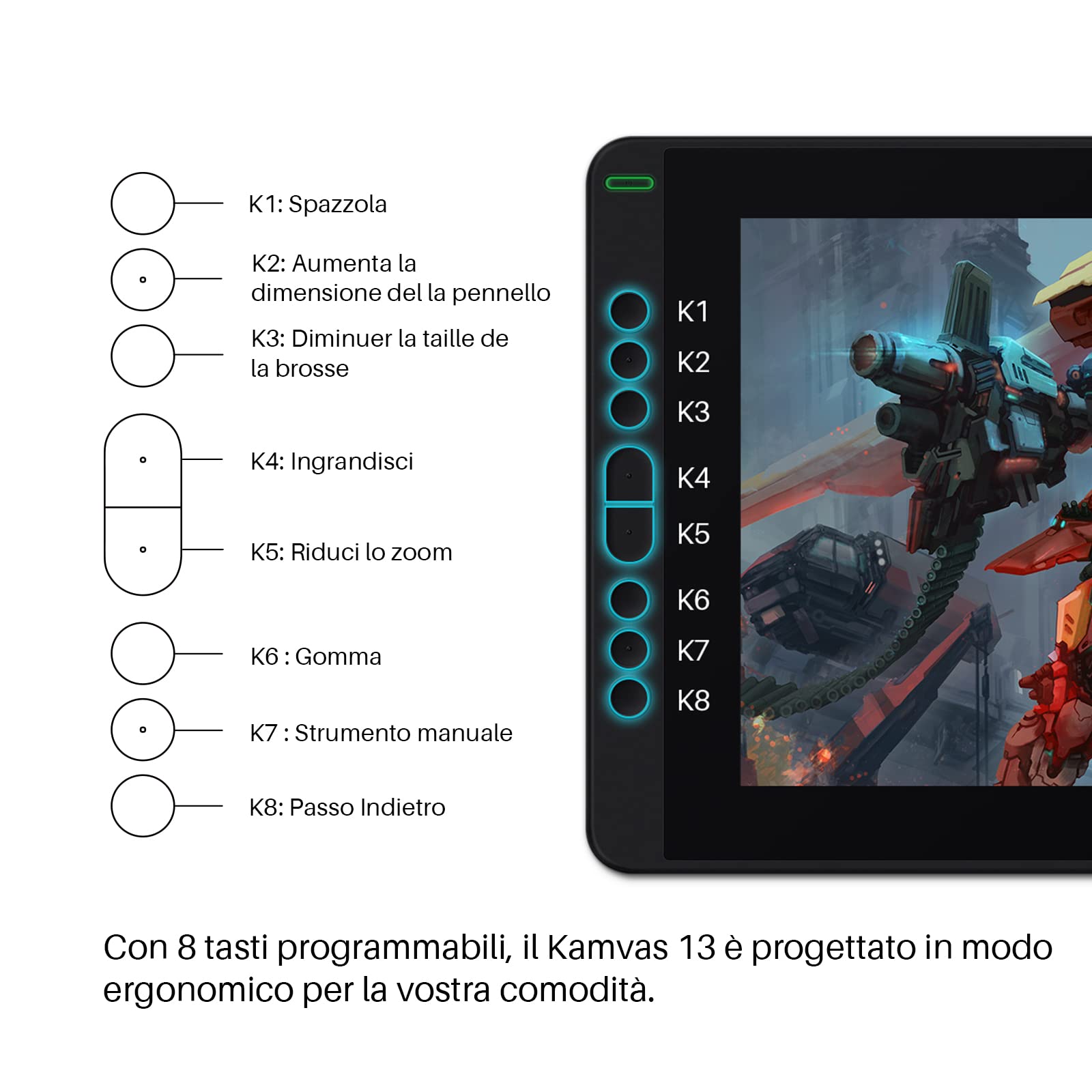 HUION Kamvas 13 Tavoletta Grafica con Schermo Compatibile con Android, Funzione di Inclinazione di ±60° Stilo Senza Batteria, 8 Tasti di Scelta Rapida, Supporto Regolabile - 13,3 Pollici (Nero)