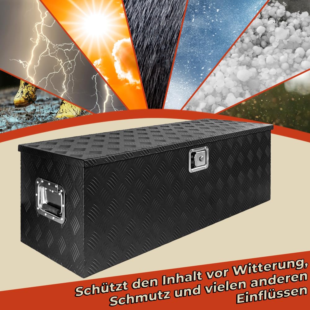 Trucky Caja de Barra de Tiro Negro Caja de Herramientas Caja de Camión Caja de Aluminio Caja de Remolque con Tapa Bloqueable Caja de Transporte D160