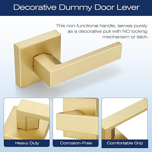 Miniatura 6 de EHOMEWARE Paquete de 8 manijas de puerta falsas resistentes para interiores, pomo de puerta dorado de una sola cara para puertas interiores,