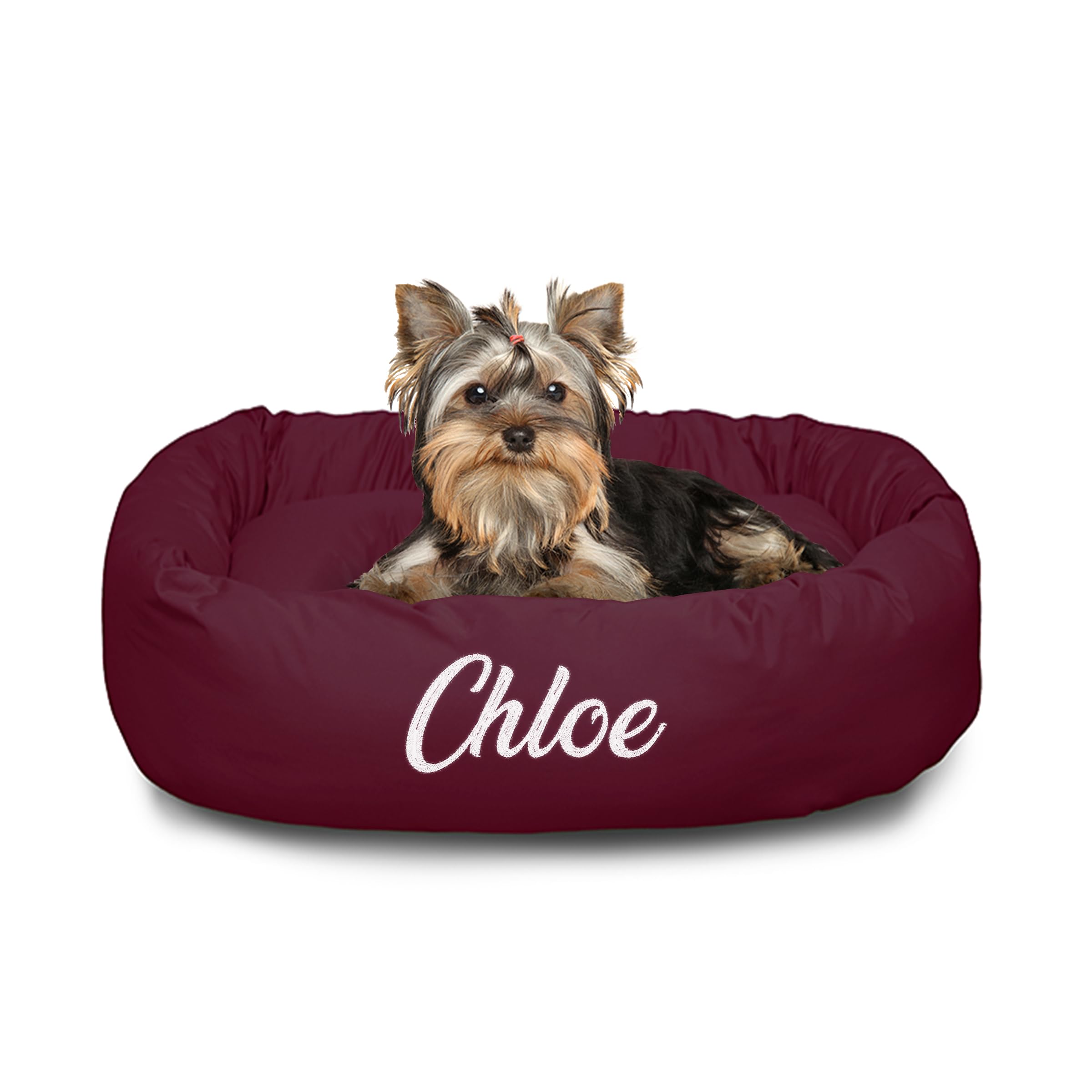 Majestic Pet Personalized 24 Inch Bagel Calming Dog Bed Washable – Cozy Soft Round Dog Bed with Spine Support for Dogs to Rest Their Head - Fluffy Donut Dog Bed 24x19x7 (Inch) - Small – Burgundy