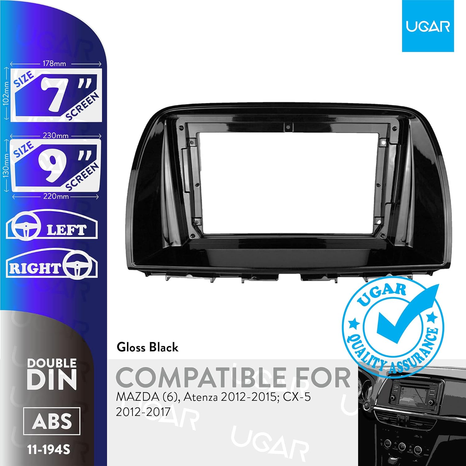 UGAR 7 inch / 9 inch Compatible for Mazda (6), Atenza 2012-2015; CX-5 2012-2017 Radio Stereo Dash Installation Mount Kit