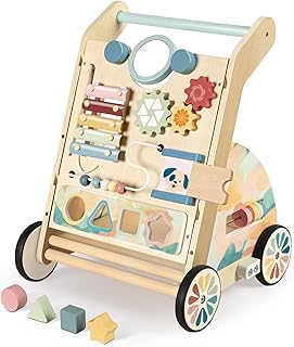 BAUTIA Wooden Baby Walker, Detachable Activity Busy Board, Baby Walking Toys Push Walkers for Babies 6-12 Months