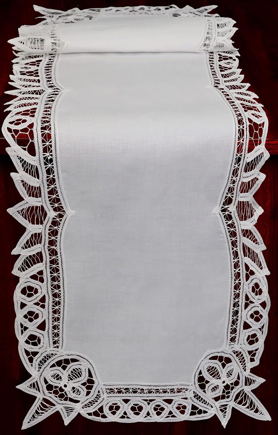 Creative Linens White Battenburg Lace Table Runner 16x52 Inch Dresser Scarf, 100% Cotton (16x52 oblong-1pc)