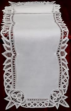 White Battenburg Lace Table Runner 16x70 Inch Dresser Scarf, 100% Cotton 16x70 oblong-1pc
