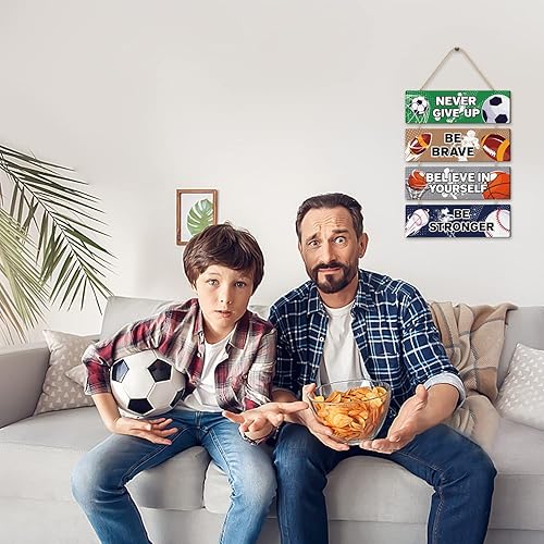 Miniatura 2 de HLNIUC Decoración de pared temática deportiva, letrero de madera de fútbol (3.5 x 12 pulgadas), letrero de madera inspirador de Never Give Up, arte