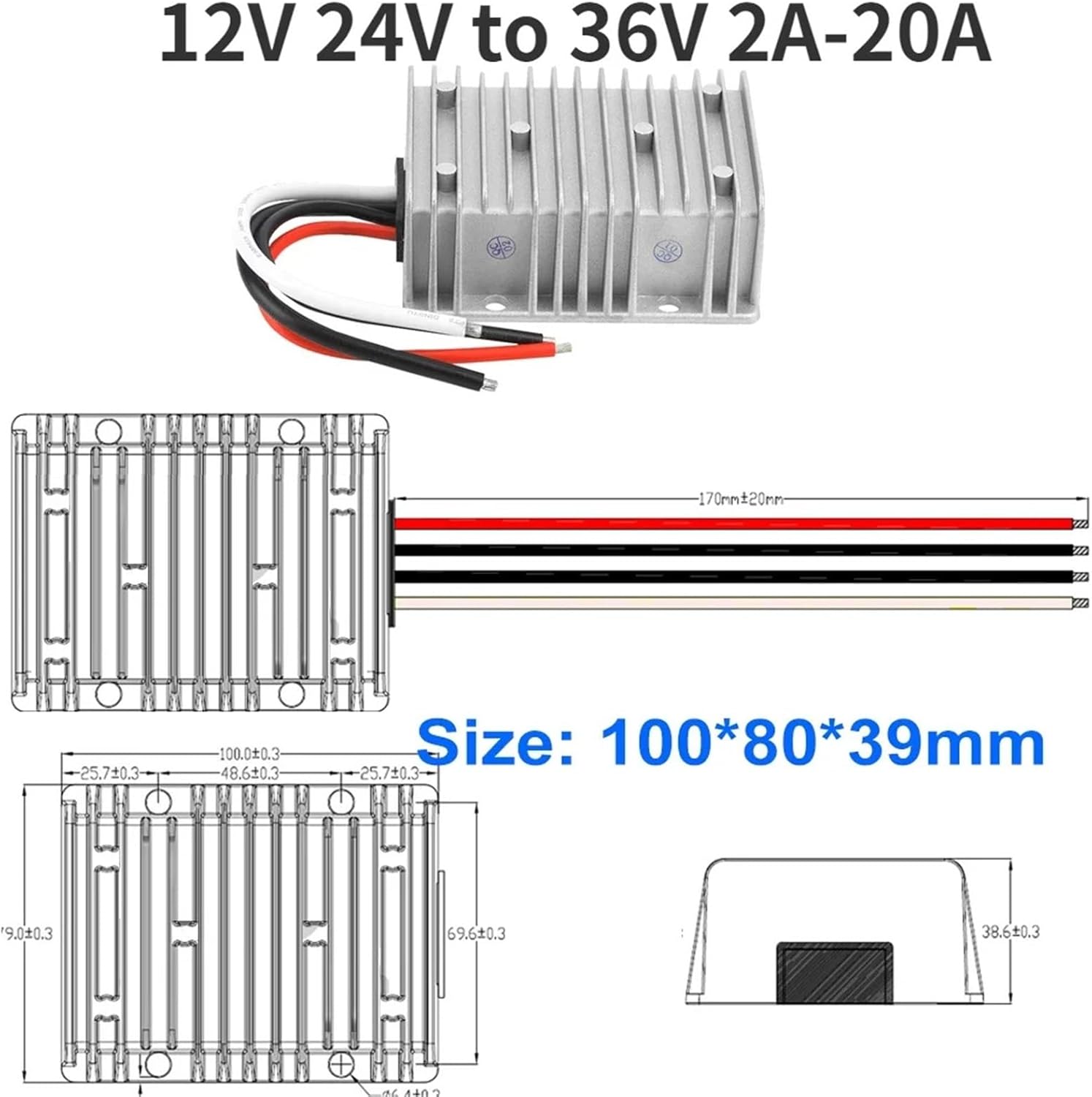 1 Pcs DC 12V 24V Step Up to 36V 2A-20A DC Voltage Regulator Boost Converter Power Converter Module Transformer for Golf Cart Club Car(12V 24V to 36V 8A)