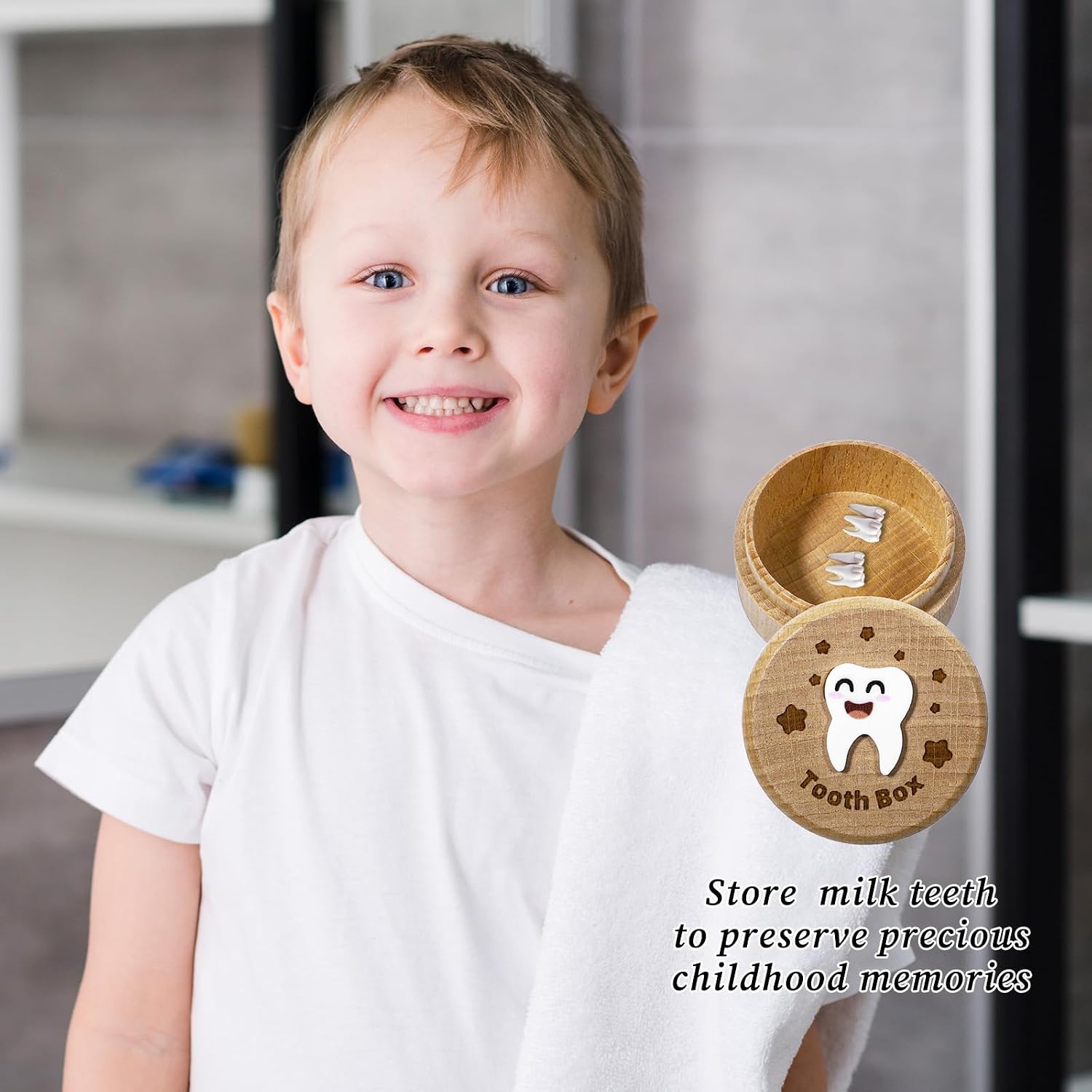 1 Pc 3D Carved Tooth Fairy Box, Wood Tooth Storage Boxs Fairy Holder, Teeth Keepsake Box Cute for Kids' First Lost Teeth Gifts for Birthdays Baby Shower Holiday